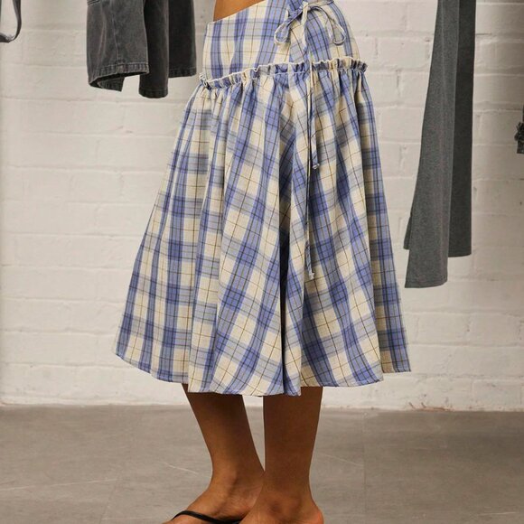 Multicolor Casual Women's Checkered Drop Waist Midi Skirt - Picture 5 of 6